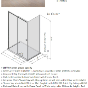 Matki – Radiance Sliding Door Shower Enclosure with Side Panel and Slimline Tray NRXSC