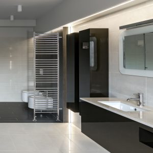 Interior of modern luxury bathroom in minimalistic style