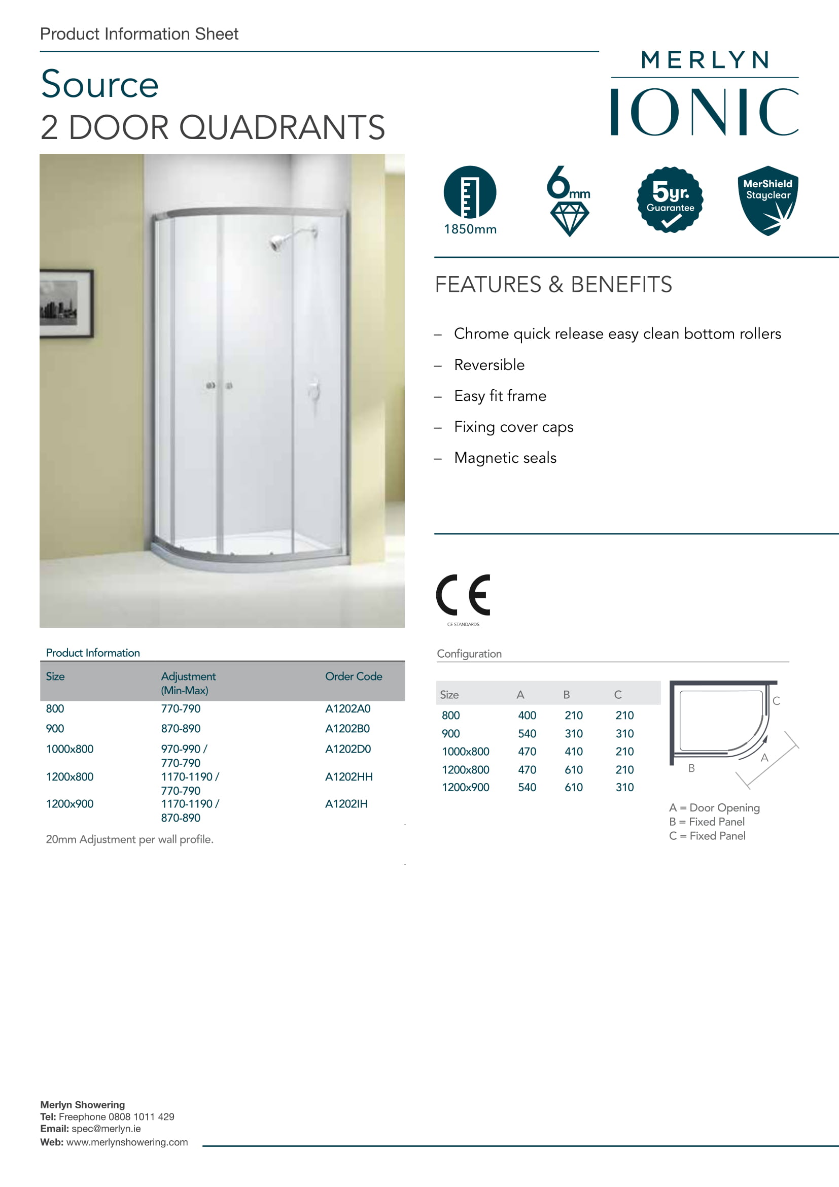 Merlyn Ionic Source 2 Door Offset Quadrant Shower Enclosure RSF