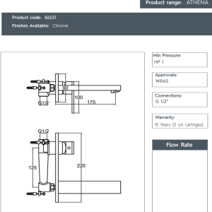JTP - Athena 2-Hole Basin Mixer Tap Wall Mounted - 86231