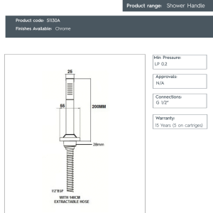 JTP-Extractable Shower Handle with Hose -51130A-spec