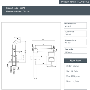JTP - Florence Concealed Manual Valve with Spout -55273-spec