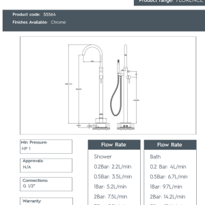 JTP - Florence Floor Standing, Single Lever Bath Shower Mixer - 55564