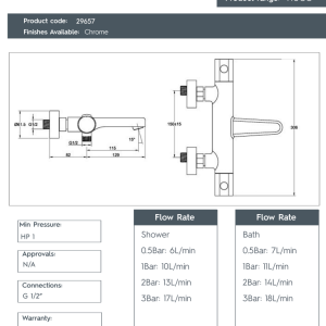 JTP - Hugo Wall Mounted Thermostatic Bath Shower Mixer With Kit - 29657