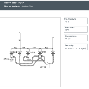 JTP- Inox 5 Hole Bath Shower Mixer -IX277A -spec