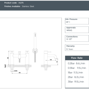 JTP-Inox Bath Shower Mixer-IX275-spec