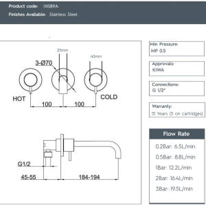 JTP- Inox Wall Mounted Basin Mixer-IX089A-spec