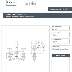 JTP - Solex 3-Hole Deck Mounted Basin Mixer Tap - spec