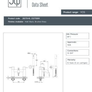 JTP - Solex Deck Mounted Bath Shower Mixer Tap with Kit - spec
