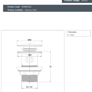 JTP – Inox Basin Waste, Slotted - IX709CCSL-spec