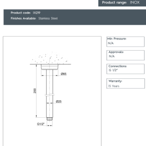 JTP – Inox Round Ceiling Shower Arm - IX219