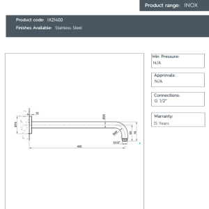 JTP – Inox Round Wall Shower Arm - IX21400