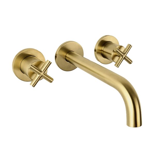 Solex 3 hole wall mounted basin mixer brushed brass