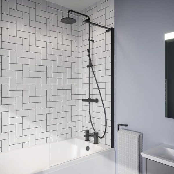 Crosswater - Clear 6 Fixed Bath Screen Matt Black