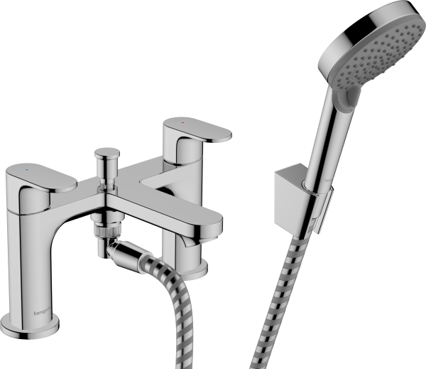 Hansgrohe - Rebris S 2-hole rim mounted bath mixer with diverter valve and Vernis Blend hand shower Vario