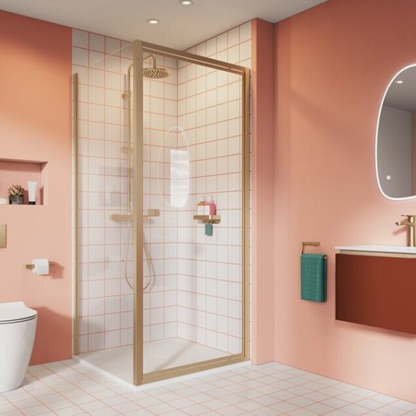 Crosswater - Clear 6 Pivot Door Shower Enclosure in Brushed Brass