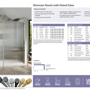Merlyn – 8mm Fluted Wetroom Panel in Brushed Brass-8WFL70BBR-spec
