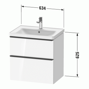 Duravit D Neo Double Drawer Wall Mounted Vanity Unit 635mm White High Gloss 236765 tech