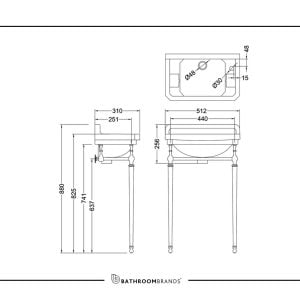 Burlington - 510mm Cloakroom Basin Wash Stand in Chrome - T21A CHR - spec