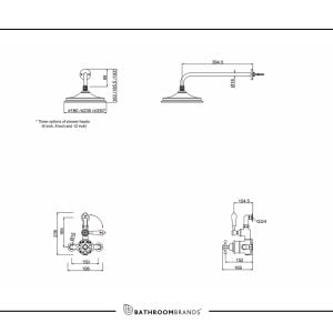 Burlington - Avon Thermostatic Exposed Shower Valve Single Outlet with Fixed Shower Arm with 6 Shower Head in Chrome - AF1S-V16 - spec