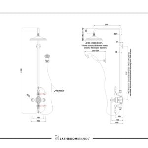 Burlington - Avon Thermostatic Exposed Shower Valve Two Outlet, Rigid Riser, Swivel Shower Arm, Handset & Holder with Hose with 6 Rose in Brushed Nickel - BAF3S BNKL+V17 - spec