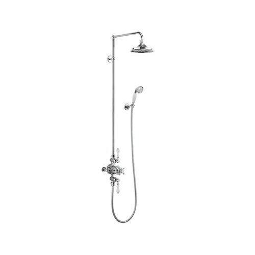 Burlington - Avon Thermostatic Exposed Shower Valve Two Outlet, Rigid Riser, Swivel Shower Arm, Handset & Holder with Hose with 6 Rose in Brushed Nickel - BAF3S BNKL+V17
