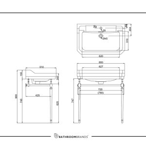 Burlington - Basin Wash Stand 800mm in Chrome - T50 CHR - spec