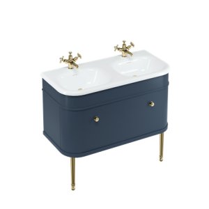 Burlington - Chalfont 1000mm Single Draw Vanity Unit in Blue with Gold Legs with Natural Stone Roll Top Basin - CH100B