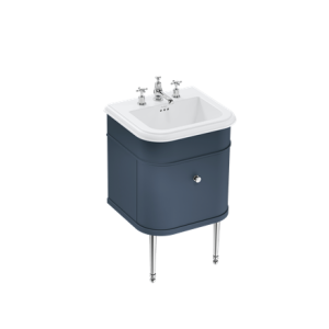 Burlington - Chalfont 550mm Single Drawer Vanity Unit in Blue with Chrome Legs with Ceramic Basin 3TH - CH55B