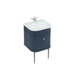 Burlington - Chalfont 550mm Single Drawer Vanity Unit in Blue with Chrome Legs with Natural Stone Roll Top Basin - CH55B
