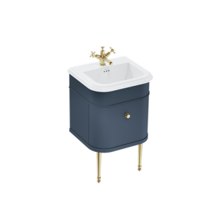 Burlington - Chalfont 550mm Single Drawer Vanity Unit in Blue with Gold Legs with Ceramic Basin - CH55B