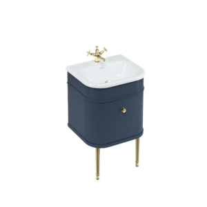 Burlington - Chalfont 550mm Single Drawer Vanity Unit in Blue with Gold Legs with Natural Stone Roll Top Basin - CH55B