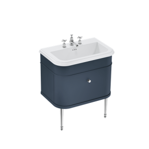 Burlington - Chalfont 750mm Single Drawer Vanity Unit in Blue with Chrome Legs with Ceramic Basin 3TH - CH75B