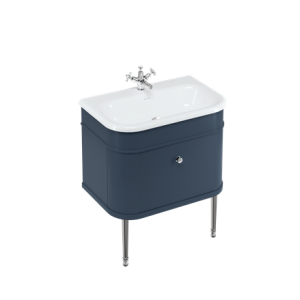 Burlington - Chalfont 750mm Single Drawer Vanity Unit in Blue with Chrome Legs with Natural Roll Top Basin - CH75B