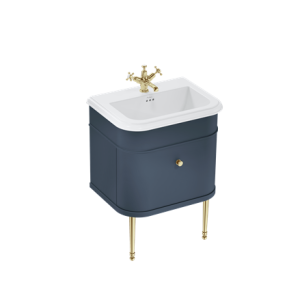Burlington - Chalfont 750mm Single Drawer Vanity Unit in Blue with Gold Legs with Ceramic Basin - CH75B