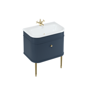 Burlington - Chalfont 750mm Single Drawer Vanity Unit in Blue with Gold Legs with Natural Roll Top Basin - CH75B