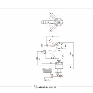 Burlington - Chelsea Curved Bidet Mixer with Pop-up Waste - CH23 - spec