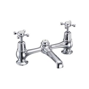 Burlington - Claremont 2 Hole Bridge Basin Mixer with Plug & Chain Waste & Swivel Spout - CL10-QT