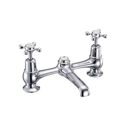 Burlington - Claremont 2 Hole Bridge Basin Mixer with Plug & Chain Waste & Swivel Spout - CL10-QT