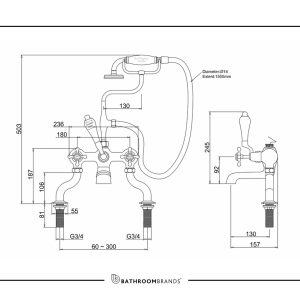 Burlington - Claremont Bath Shower Mixer Deck Mounted in Chrome - CL15-QT - spec