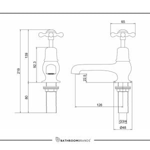 Burlington - Claremont Bath Tap Deck Mounted - CL3-QT - spec