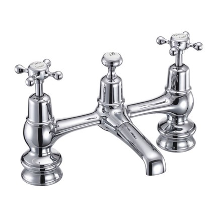 Burlington - Claremont Regent 2 Hole Bridge Basin Mixer with Plug & Chain Waste & Swivel Spout - CLR10-QT