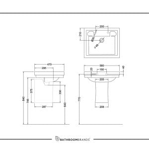 Burlington - Contemporary Basin 580mm 1 Tap Hole - B1 1TH - spec