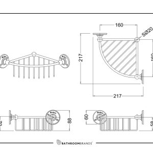 Burlington - Corner Basket 62mm Deep (215 x 215mm) - A22 CHR - spec