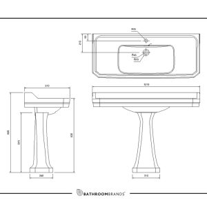 Burlington - Edwardian 1200mm Basin 1 Tap Hole - B19 1TH - spec