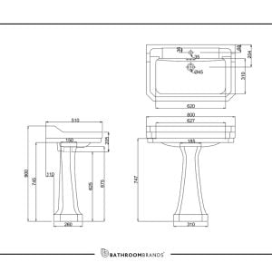 Burlington - Edwardian 800mm Basin 1 Tap Hole - B18 1TH - spec