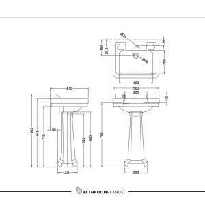 Burlington - Edwardian Basin 560mm 1 Tap Hole - B4 1TH - spec