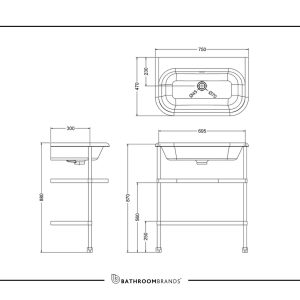 Burlington - Edwardian Cloakroom Basin 750mm 1 Tap Hole - B9E - spec