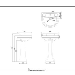Burlington - Edwardian Round Basin 560mm 1 Tap Hole - B6 1TH - spec