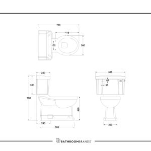 Burlington - Extended Depth 510mm Close Coupled Cistern with Back and Bottom Entry Water Supply with White Lever Flush - C30 - spec